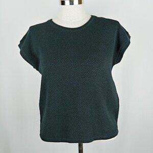 Chris Triola Hand Crafted‎ Sweater Womens S Black Waffle Knit Short Sleeve Crew